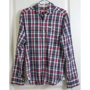 SLVDR Men’s Long Sleeve Button-Up Shirt, Blue Red White Plaid, Small